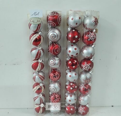 4 x Kerstballen pvc 8 stuks rood/zilver – kavel bij Belga Veilingen, Oudsbergen