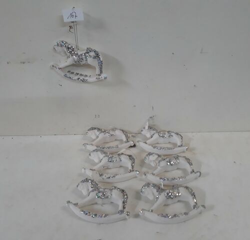 8 x Hangdeco schommelpaard wit zilver glitter 12 cm – kavel bij Belga Veilingen, Oudsbergen
