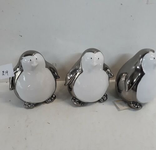 3 x Pinguïn deco zilver wit 14 cm – kavel bij Belga Veilingen, Oudsbergen