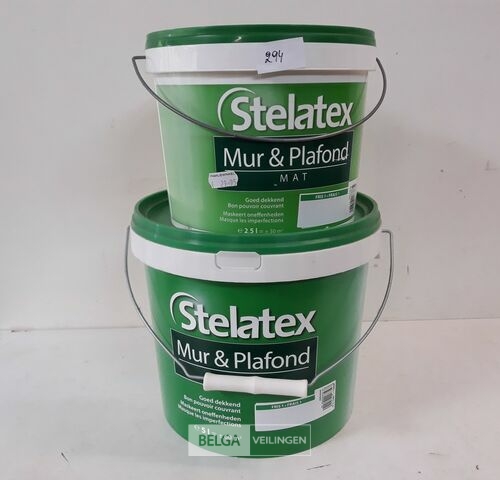 2 x Muur en plafond verf Stelatex 1x2,5L + 1x5L – kavel bij Belga Veilingen, Oudsbergen
