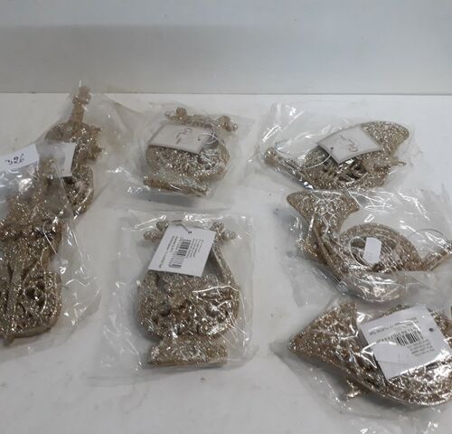 7 x Hangdeco muziekinstrument goud glitter 3 assorti – kavel bij Belga Veilingen, Oudsbergen