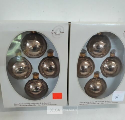 2 x Kerstballen glas 4 stuks goud met lijnen – kavel bij Belga Veilingen, Oudsbergen