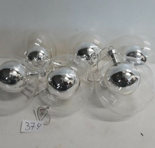 5 x Kerstbal glas 10 cm transparant met mini zilveren bal – kavel bij Belga Veilingen, Oudsbergen