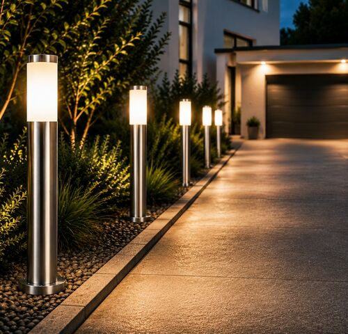 4 x Buitenlamp Tuinpaal – E27 – Chroom – IP44 – 800mm – DEFNE-5 – kavel bij Belga Veilingen