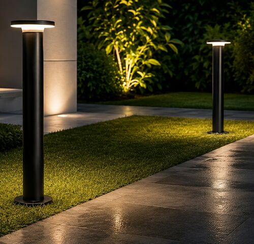 4 x LED Buiten Sokkel Lamp – 12W – 4200K Neutraal Wit - Zwart – IP65 – DEXTER-3 – kavel bij Belga Veilingen