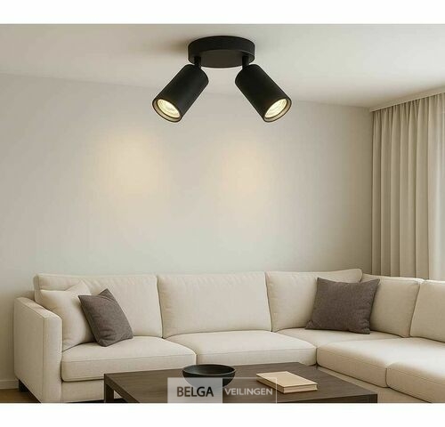 6 x Ronde Plafondlamp – 2 x GU10 – Draaibare Spots – Zwart – kavel bij Belga Veilingen