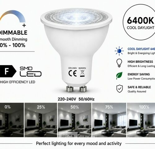 50 x LED Spot GU10 – 6W – Dimbaar – 6400K Koud Wit – IP20 – kavel bij Belga Veilingen