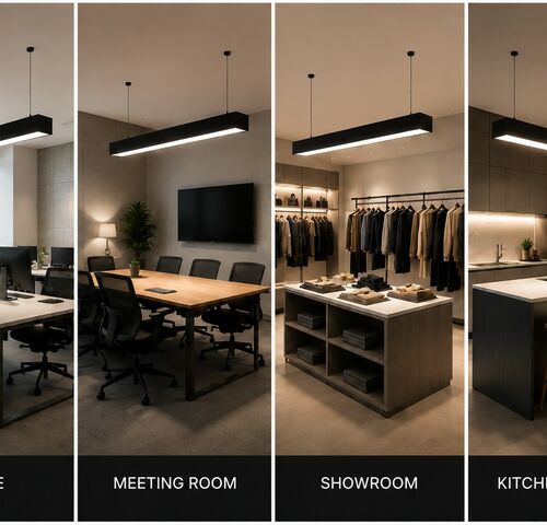 4 x LED Lineaire Hanglamp 60W – 3CCT Instelbaar - Zwart – FORTIS-60 3CCT – kavel bij Belga Veilingen