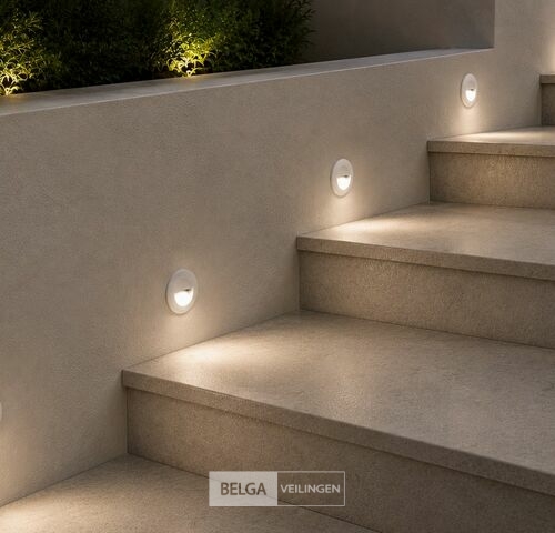 6 x LED Trapverlichting 3W – 3000K Warm Wit - Rond – Wit – IP54 – ICON-R – kavel bij Belga Veilingen
