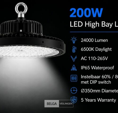 10 x LED Highbay UFO PRO 200W – Instelbaar 60% / 80% / 100% – 6500K – WEB-200 – kavel bij Belga Veilingen