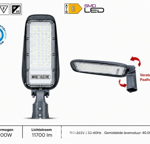 5 x LED Straatlamp 100W – 6400K Koud Wit - Grijs – IP65 – FLORIDA-100 – kavel bij Belga Veilingen