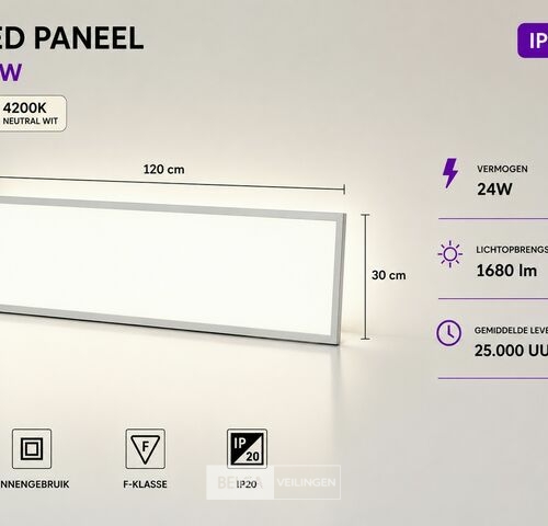 16 x LED Paneel 36W – 4200K Neutraal Wit - 1195x295mm – IP20 – ZODIAC-36 – kavel bij Belga Veilingen