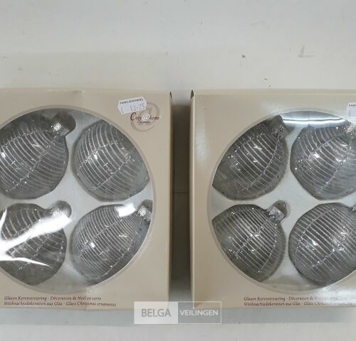 2 x Kerstballen glas 4 stuks transparant/zilver – kavel bij Belga Veilingen, Oudsbergen