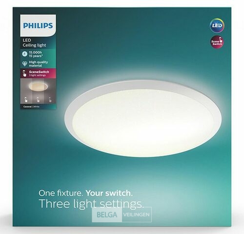Philips plafondlamp Canaval met geïntegreerde LED 1500 Lm 18 W warmwit rond wit – kavel bij Belga Veilingen, Bree