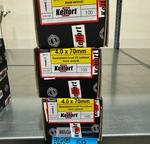 Kelfort spaanplaatschroef 4x70 PZ-2 - voldraad 3x 100st – kavel bij Belga Veilingen, Bree