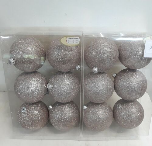 2 x Kerstballen pvc 6 stuks roze glitter – kavel bij Belga Veilingen, Oudsbergen