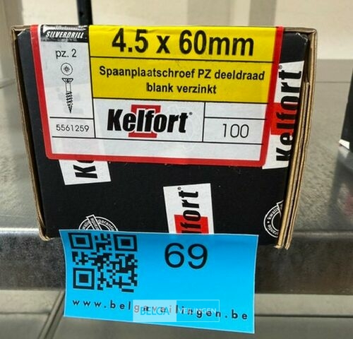 Kelfort spaanplaatschroef 4,5x60 PZ-2 - deeldraad 100st – kavel bij Belga Veilingen, Bree