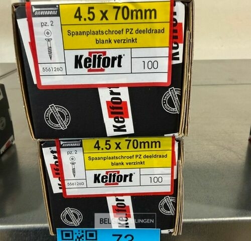 Kelfort spaanplaatschroef 4,5x70 PZ-2 - deeldraad 2x 100st – kavel bij Belga Veilingen, Bree