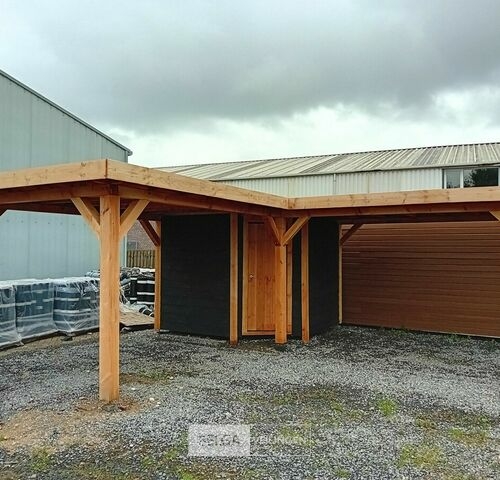 Hoekoverkapping met berging afm 1000x800x257cm – kavel bij Belga Veilingen, Lummen