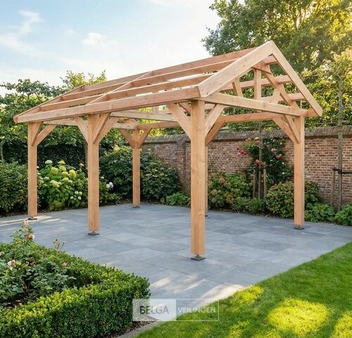 Zadeldak douglas, afm 660x400x325cm BxDxH in cm – kavel bij Belga Veilingen, Lummen