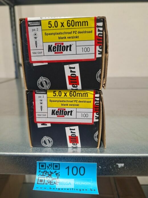 Kelfort spaanplaatschroef 5x60 PZ-2 - deeldraad 2x 100st – foto 3 – kavel bij Belga Veilingen, Bree