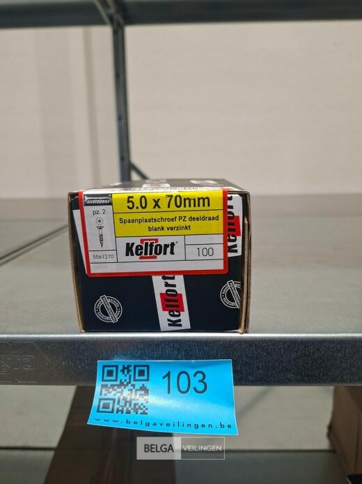 Kelfort spaanplaatschroef 5x70 PZ-2 - deeldraad 100st – foto 2 – kavel bij Belga Veilingen, Bree
