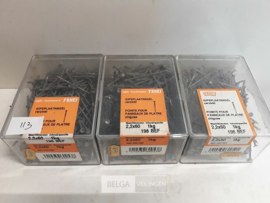 3 x Gipsplaatnagel verzinkt 1 kg – foto 2 – kavel bij Belga Veilingen, Oudsbergen