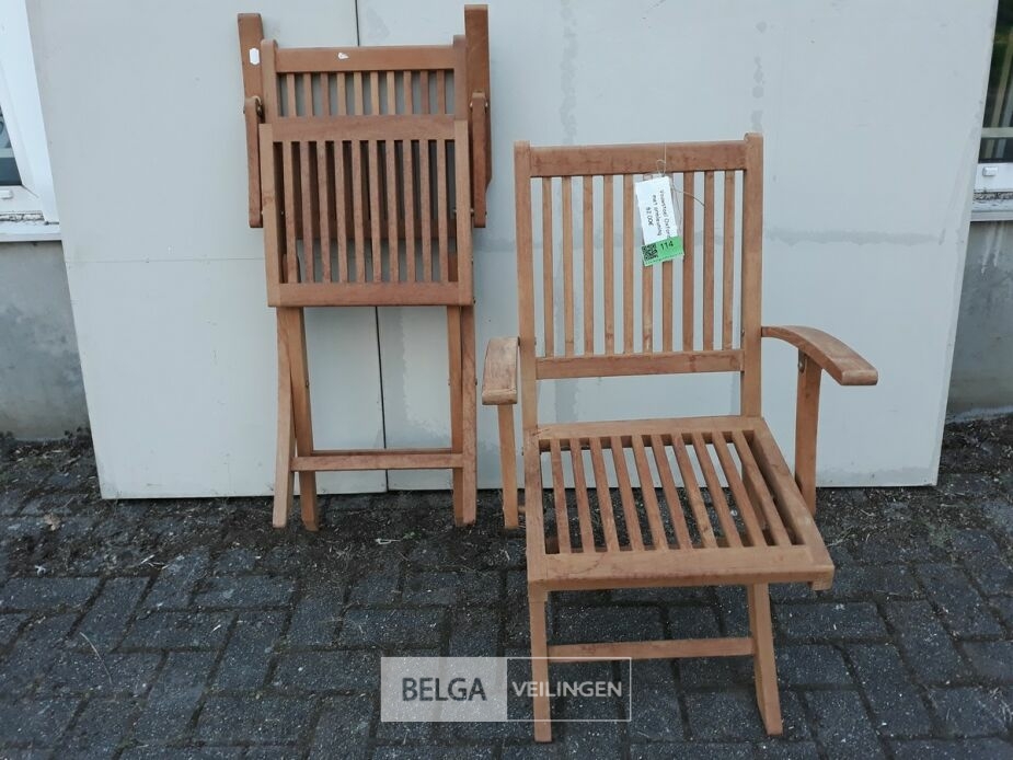 2 x Tuinstoel opklapbaar teak met leuning – foto 2 – kavel bij Belga Veilingen, Oudsbergen