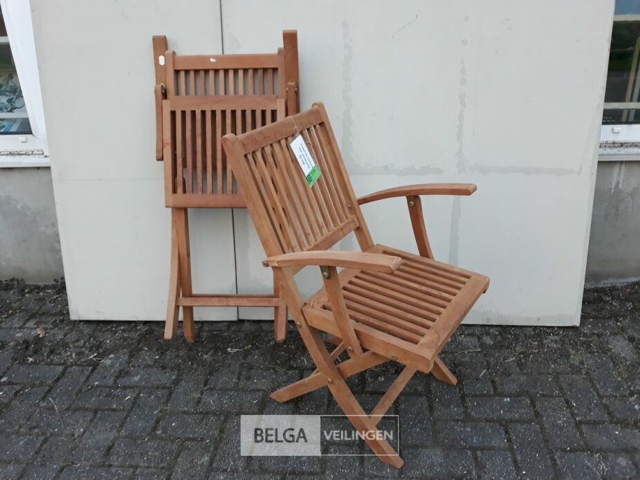 2 x Tuinstoel opklapbaar teak met leuning – foto 3 – kavel bij Belga Veilingen, Oudsbergen