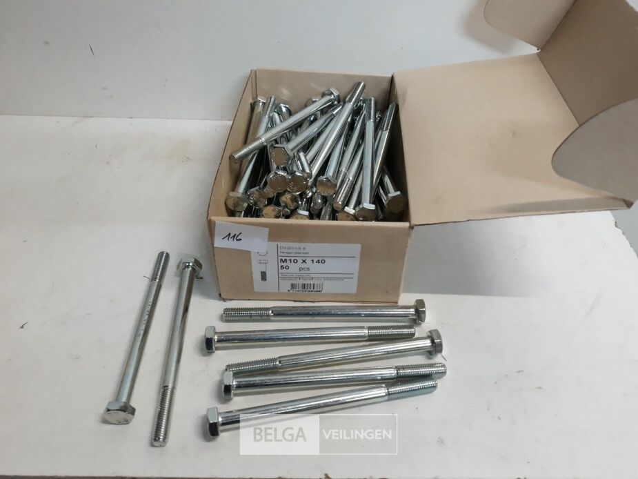 1 x Zeskantbout verzinkt M10x140 50 stuks – foto 2 – kavel bij Belga Veilingen, Oudsbergen