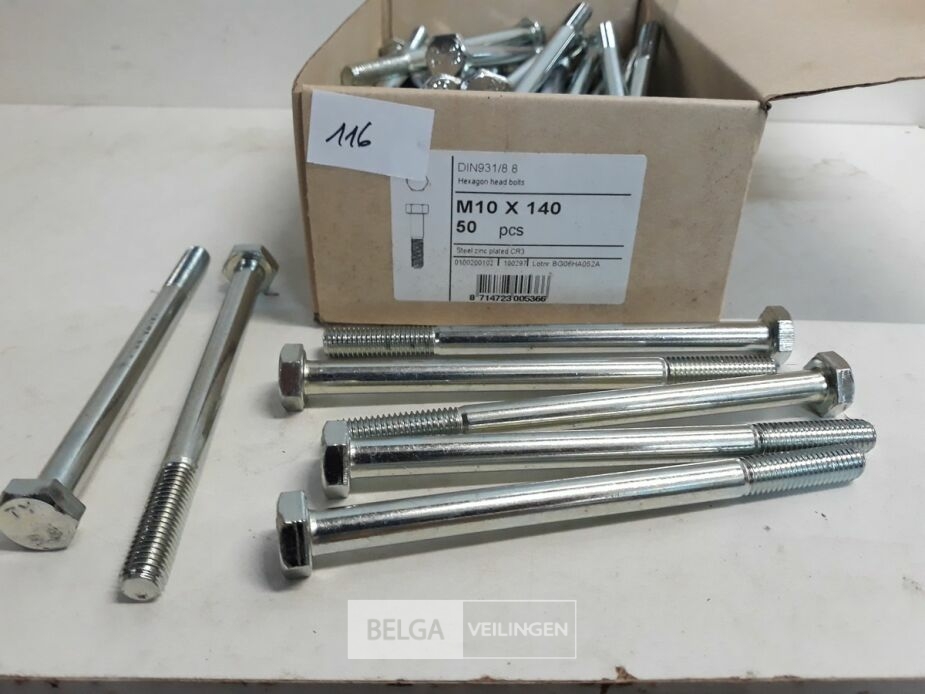 1 x Zeskantbout verzinkt M10x140 50 stuks – foto 3 – kavel bij Belga Veilingen, Oudsbergen