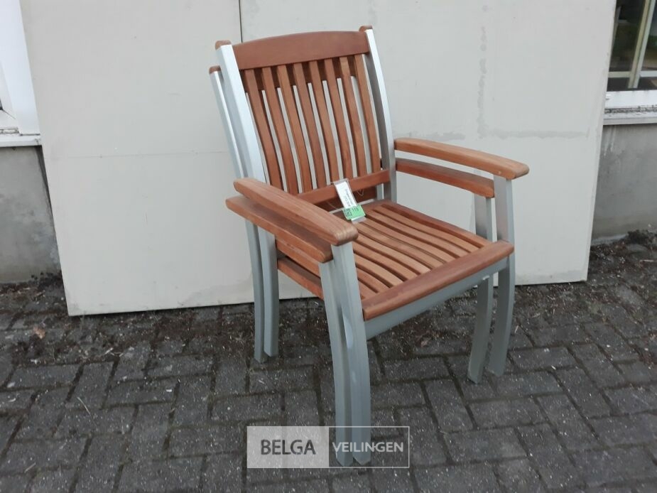 2 x Tuinstoel aluminium/teak met leuning – foto 3 – kavel bij Belga Veilingen, Oudsbergen