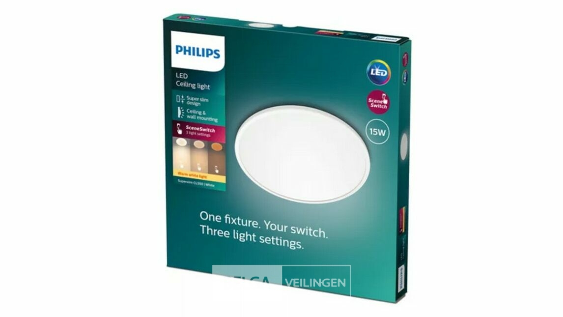 Philips plafondlamp led 1300 lumen 15W 2700K IP20 – foto 2 – kavel bij Belga Veilingen, Bree