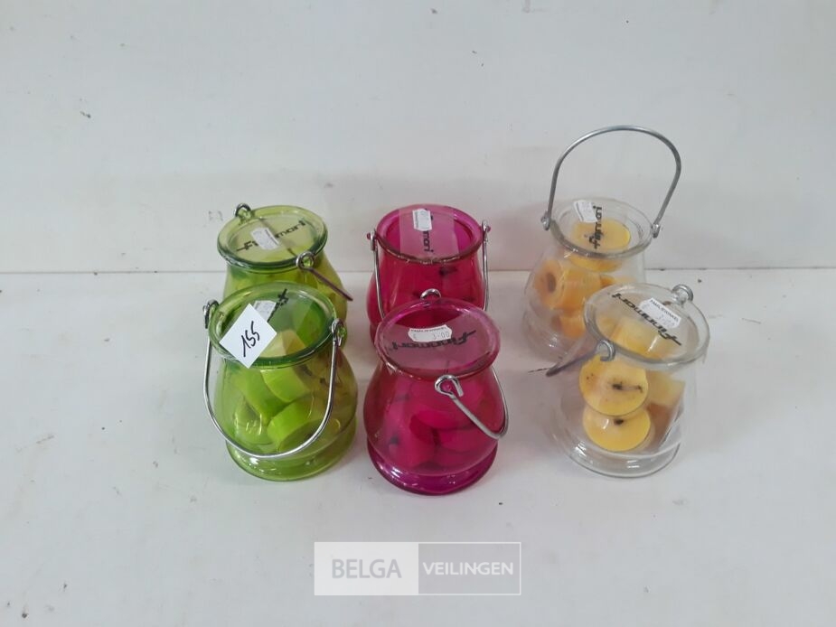 6 x T-lichtjes 5 stuks in glazen potje mix kleuren – foto 2 – kavel bij Belga Veilingen, Oudsbergen