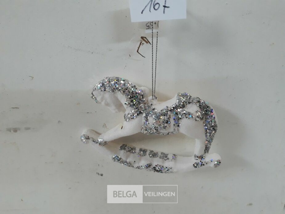 8 x Hangdeco schommelpaard wit zilver glitter 12 cm – foto 3 – kavel bij Belga Veilingen, Oudsbergen