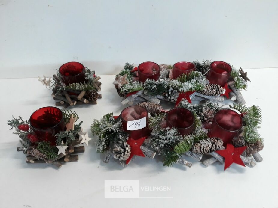 4 x Kerststuk met T-licht glasje 2 assorti – foto 2 – kavel bij Belga Veilingen, Oudsbergen