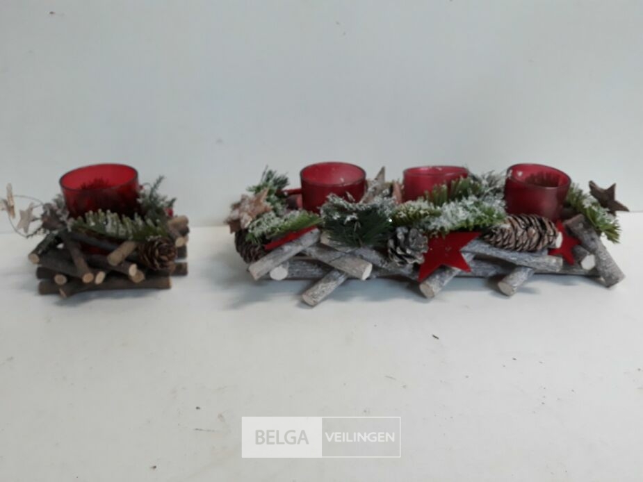 4 x Kerststuk met T-licht glasje 2 assorti – foto 3 – kavel bij Belga Veilingen, Oudsbergen