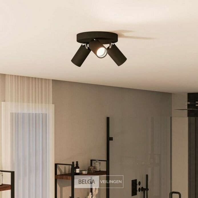 Philips Idris Spot - Plafondspot - Spatwaterdicht IP44 - Zwart - 5W - Badkamerlamp - Drie lichtpunten - Ronde basisplaat - Alleen geschikt voor LED… – foto 4 – kavel bij Belga Veil