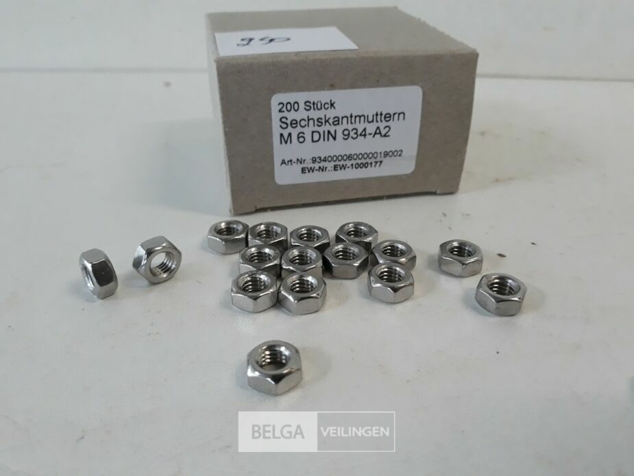 1 x Zeskantmoer INOX A2 M 6 200 stuks – foto 3 – kavel bij Belga Veilingen, Oudsbergen