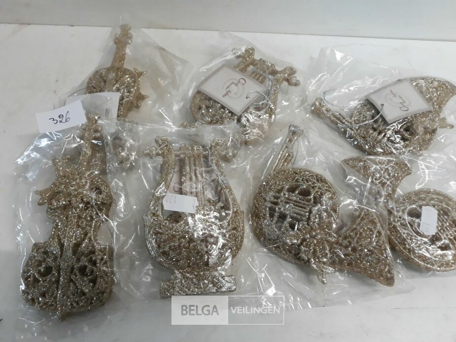 7 x Hangdeco muziekinstrument goud glitter 3 assorti – foto 3 – kavel bij Belga Veilingen, Oudsbergen
