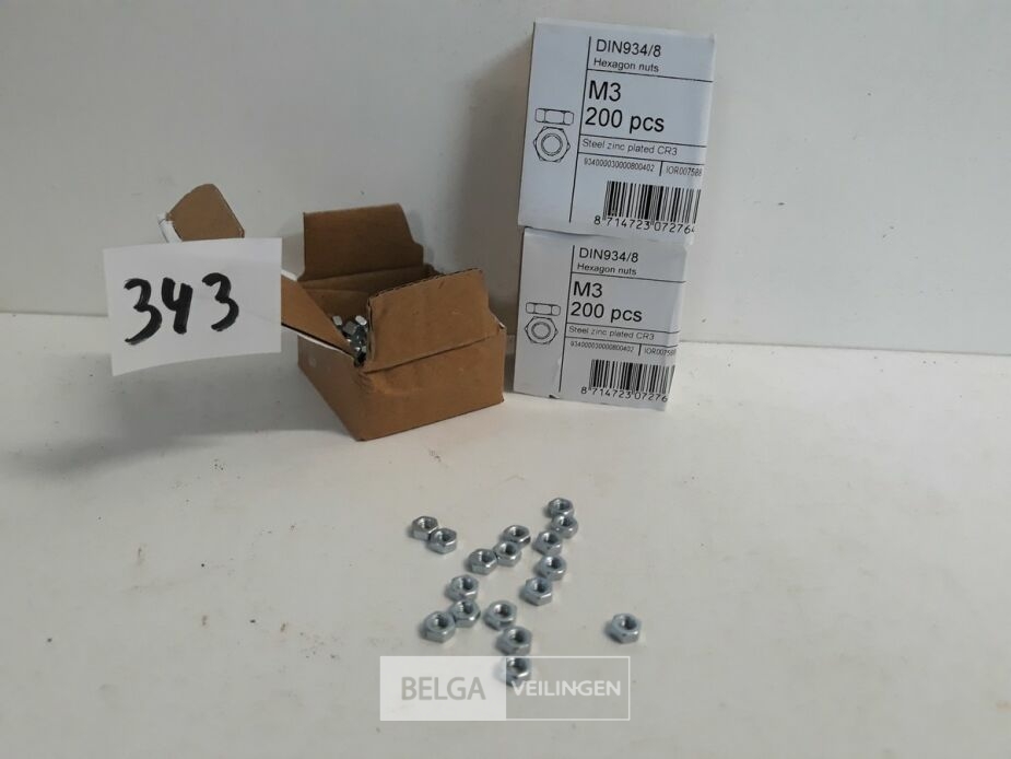 3 x Zeskantmoeren verzinkt M 3 200 stuks – foto 2 – kavel bij Belga Veilingen, Oudsbergen