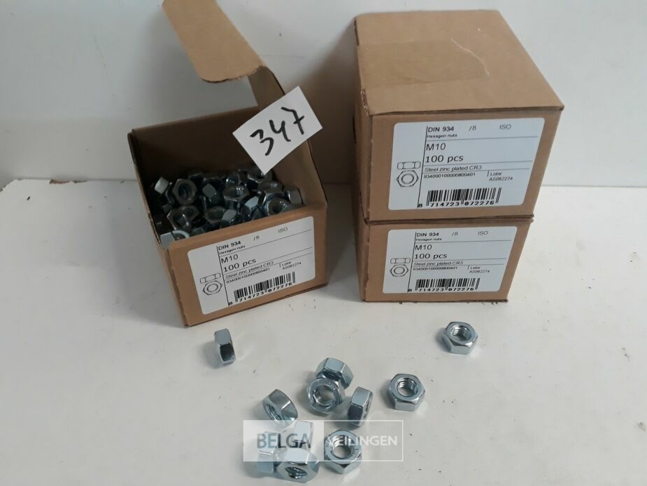 3 x Zeskantmoeren verzinkt M 10 100 stuks – foto 2 – kavel bij Belga Veilingen, Oudsbergen