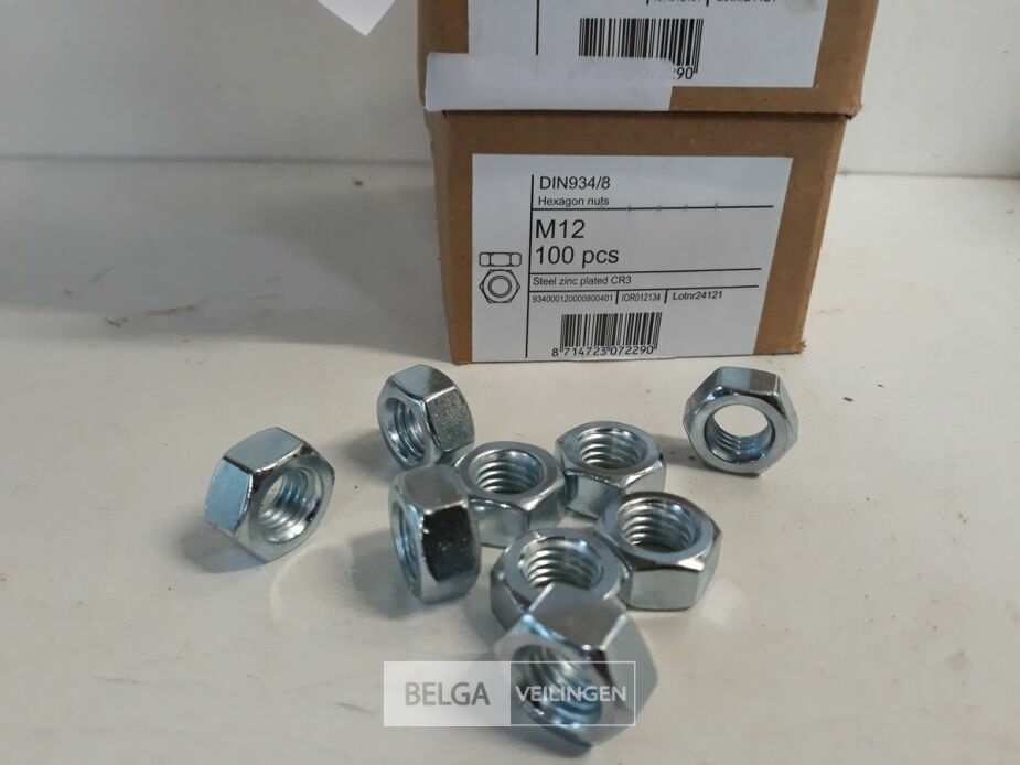 2 x Zeskantmoeren verzinkt M 12 100 stuks – foto 3 – kavel bij Belga Veilingen, Oudsbergen