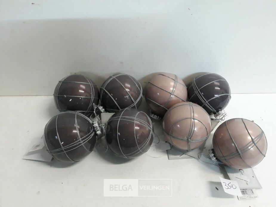 8 x Kerstbal 8 cm glas met lijnen 2 assorti – foto 2 – kavel bij Belga Veilingen, Oudsbergen