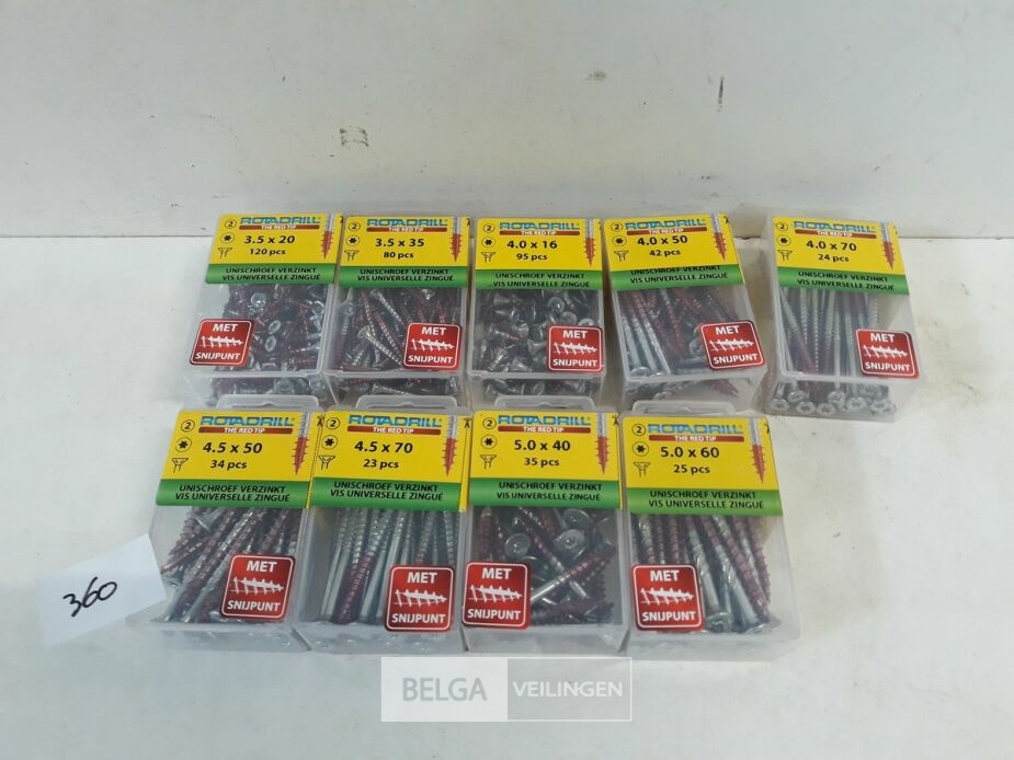 9 x Houtschroeven in blister verzonken kop red-tip mix – foto 2 – kavel bij Belga Veilingen, Oudsbergen