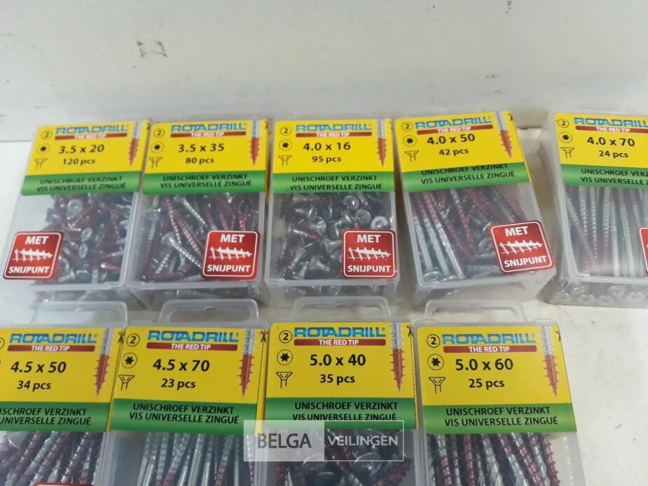 9 x Houtschroeven in blister verzonken kop red-tip mix – foto 3 – kavel bij Belga Veilingen, Oudsbergen