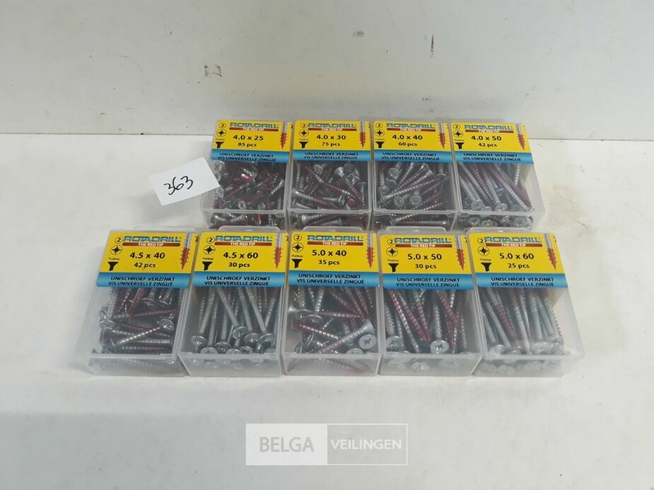 9 x Houtschroeven in blister verzonken kop red-tip mix – foto 3 – kavel bij Belga Veilingen, Oudsbergen