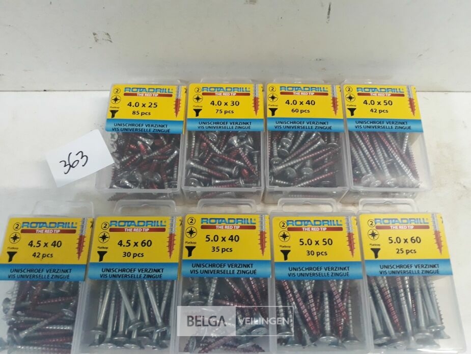 9 x Houtschroeven in blister verzonken kop red-tip mix – foto 4 – kavel bij Belga Veilingen, Oudsbergen