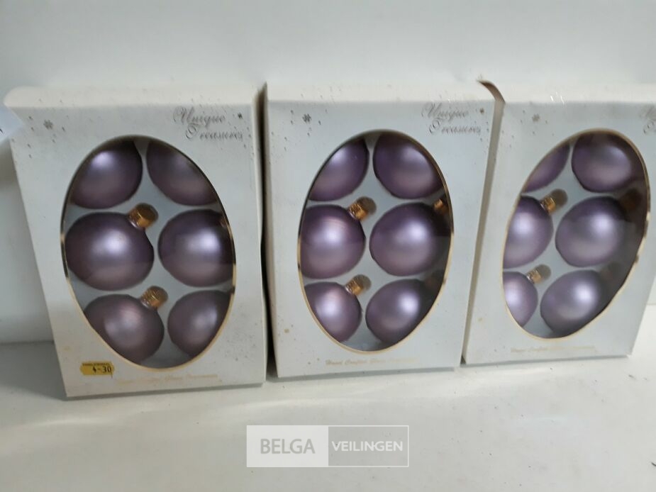 3 x Kerstballen glas 6 stuks 6 cm paars mat – foto 2 – kavel bij Belga Veilingen, Oudsbergen