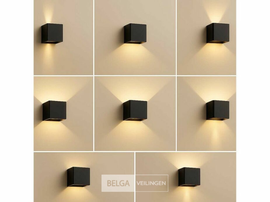 6 x Wandlamp – Tweerichtings LED – Kubus – 2 x 5W – Zwart – foto 2 – kavel bij Belga Veilingen